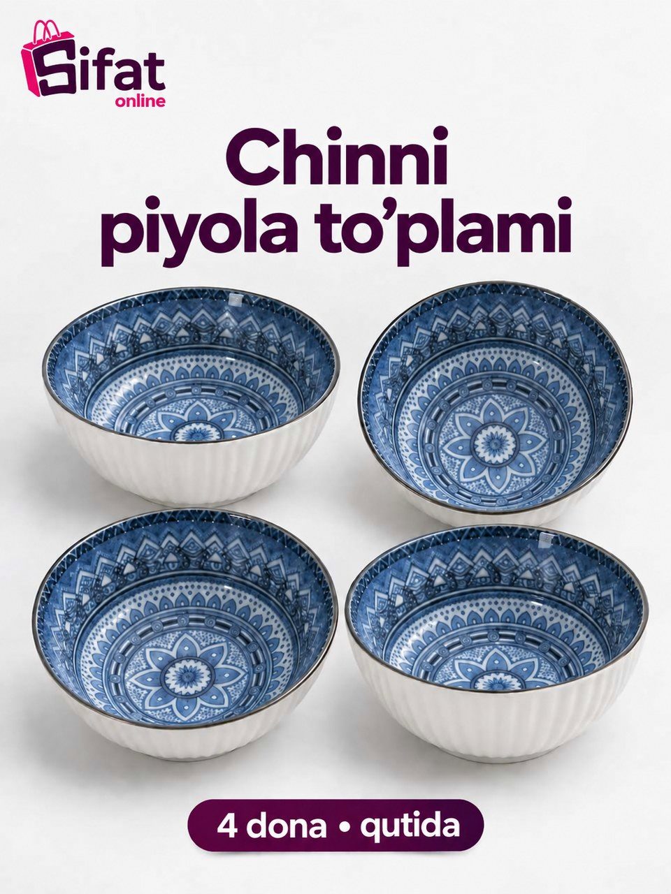 Chinni piyola to'plami, 4 dona