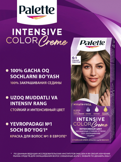 Palette Intensive Color Creme soch bo'yog'i 8-1 Kul ochiq jigarrang, 110 ml