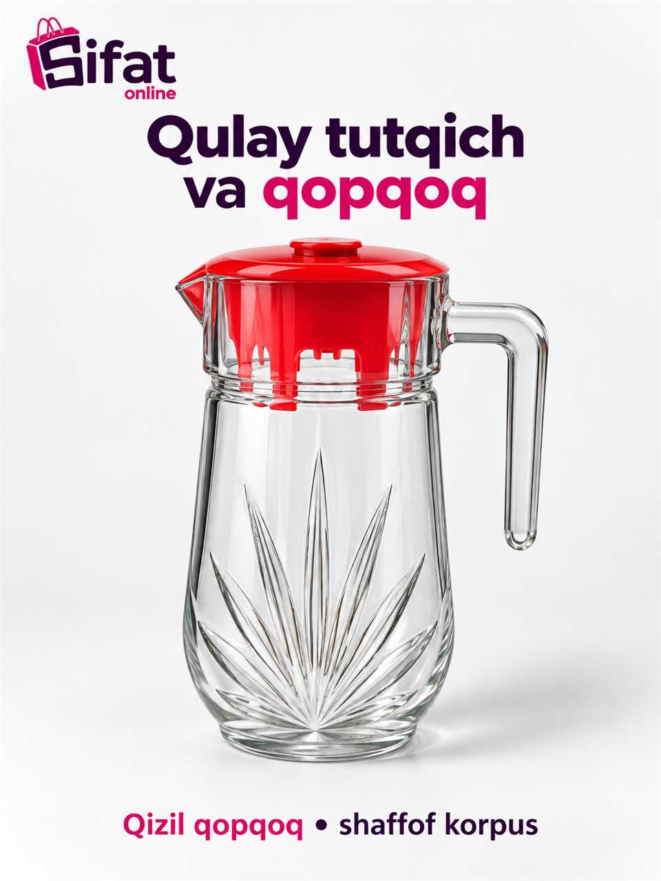 Isfahan Glass Naz qopqoqli shisha ko'za, 1.5 litr