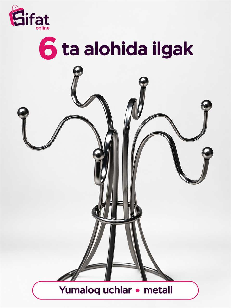 6 ilgakli metall krujka tagligi, 25 x 17 sm