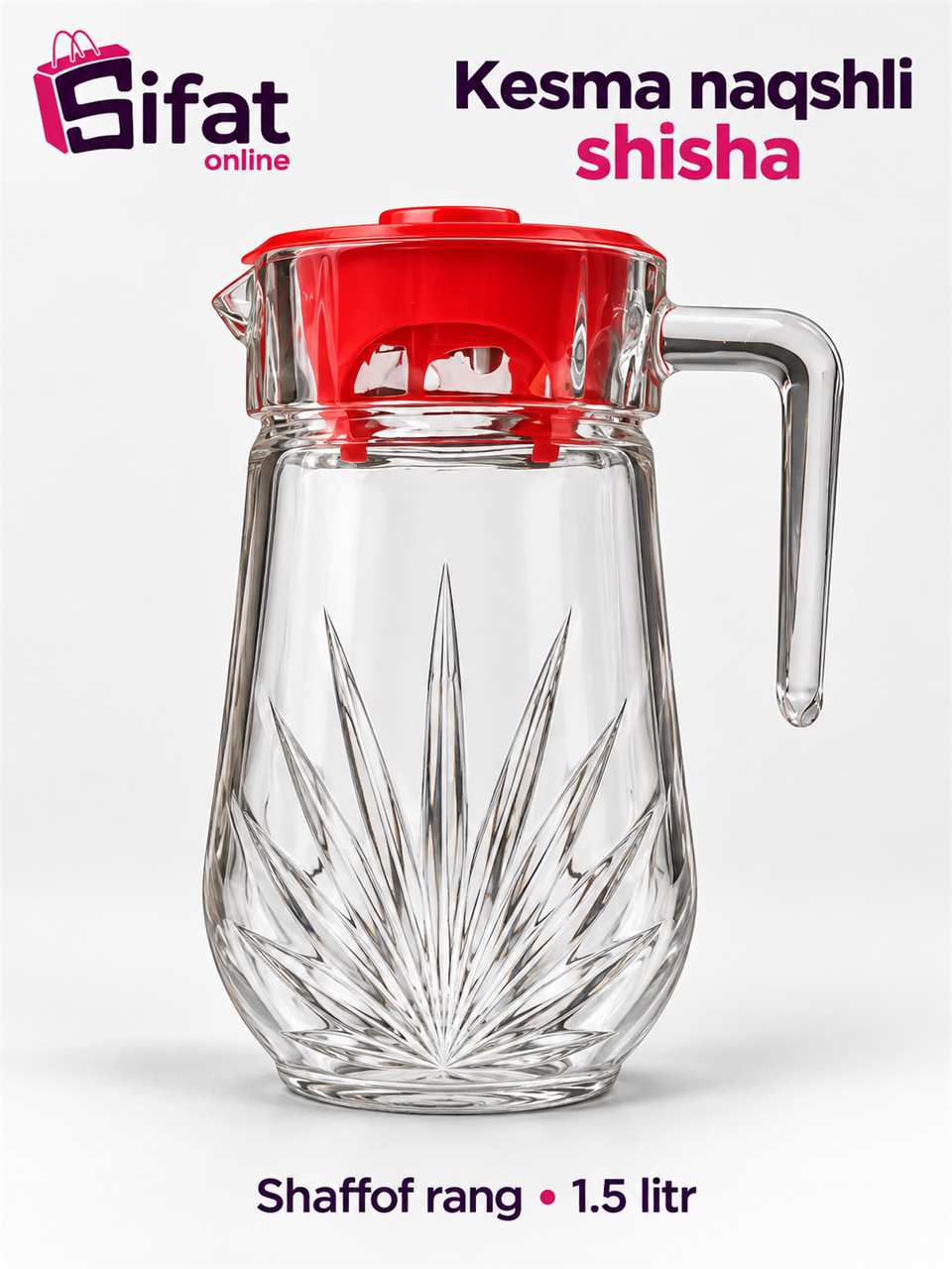 Isfahan Glass Naz qopqoqli shisha ko'za, 1.5 litr