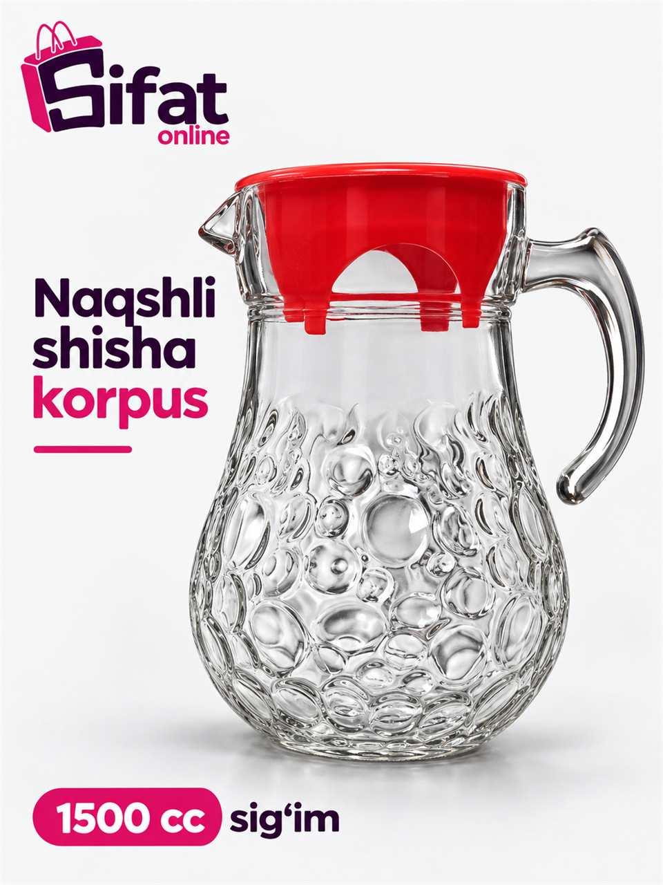 Noritazeh Melani shisha suv ko'zasi, 1.5 litr