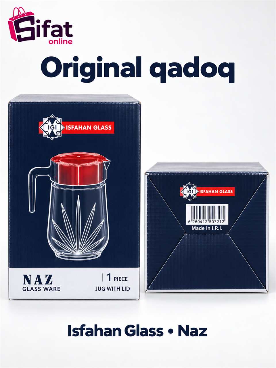 Isfahan Glass Naz qopqoqli shisha ko'za, 1.5 litr