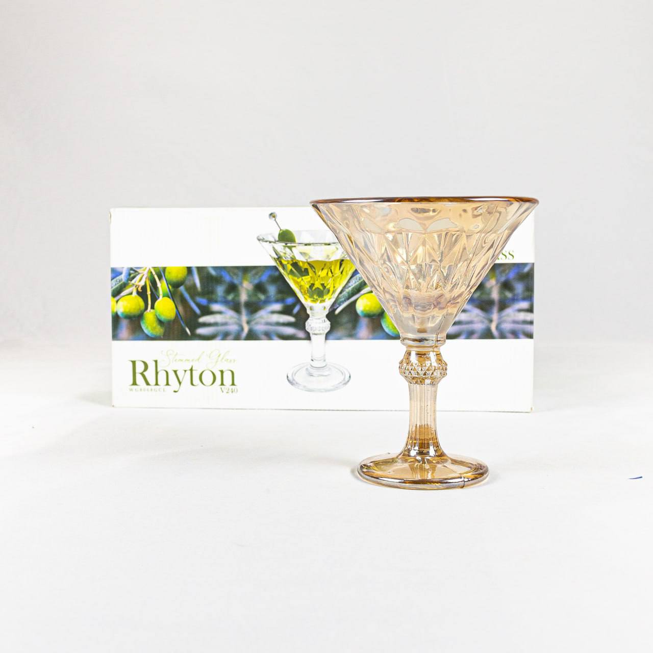 Rhyton V240 tilla rangli shishadan tayyorlangan kokteyl qadah