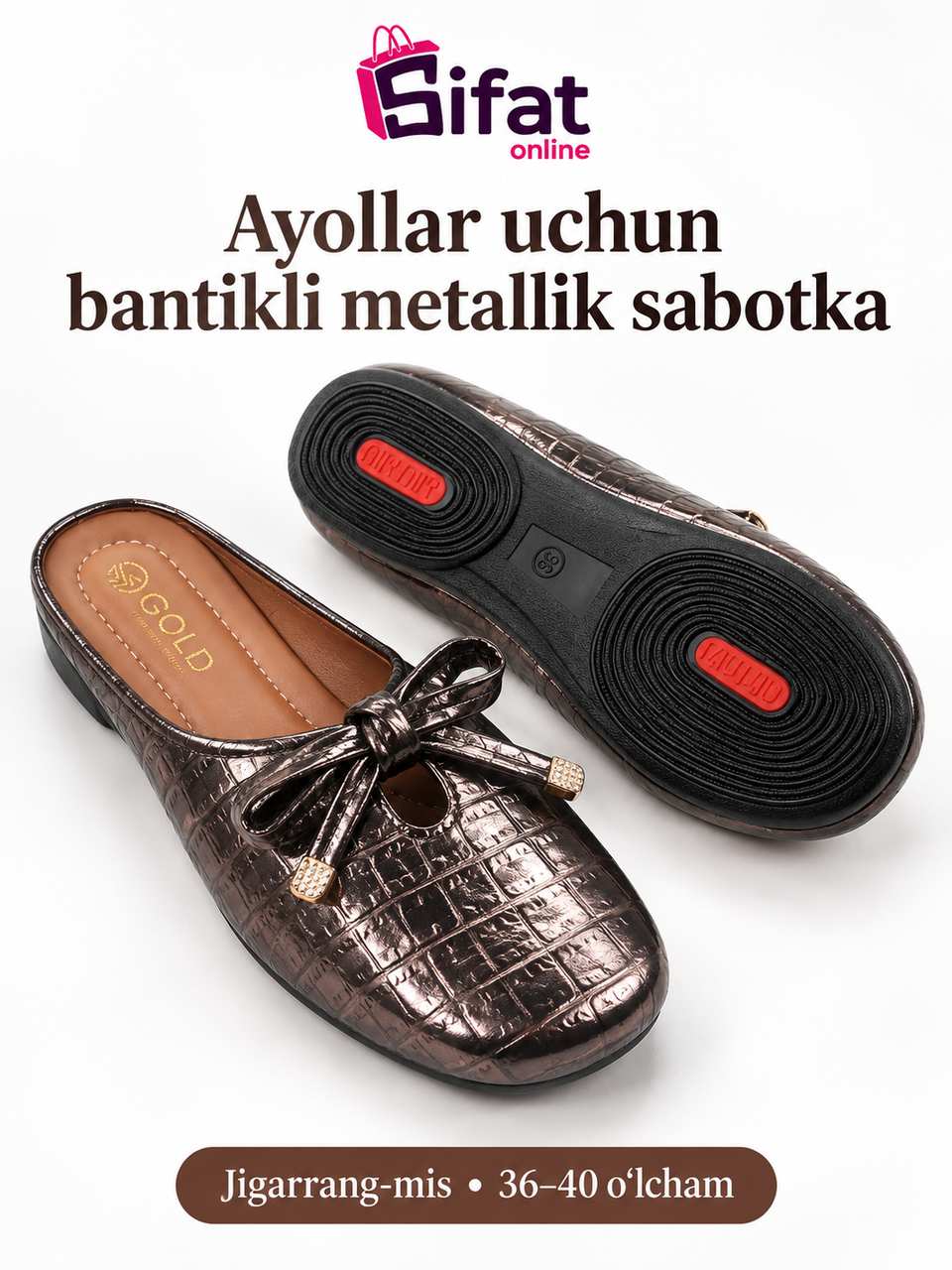 Ayollar uchun bantikli metallik sabotka - Metallik
