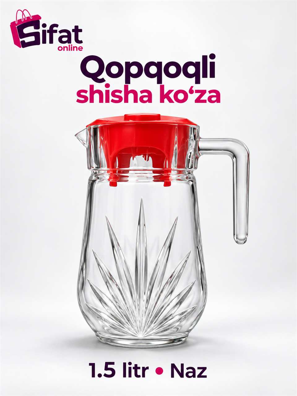 Isfahan Glass Naz qopqoqli shisha ko'za, 1.5 litr - Qizil