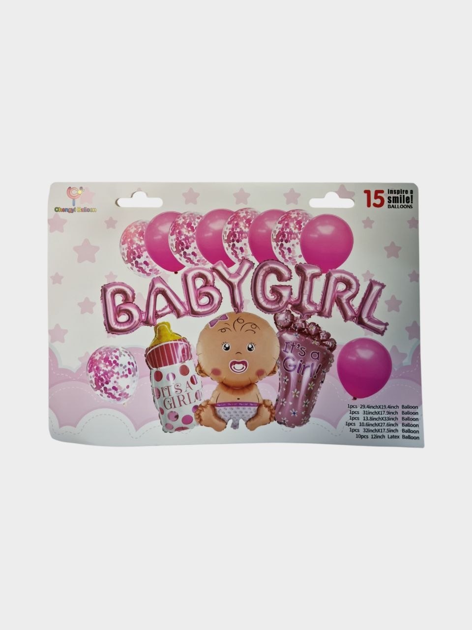 Baby Girl folga shar to'plami, 15 dona - Pushti