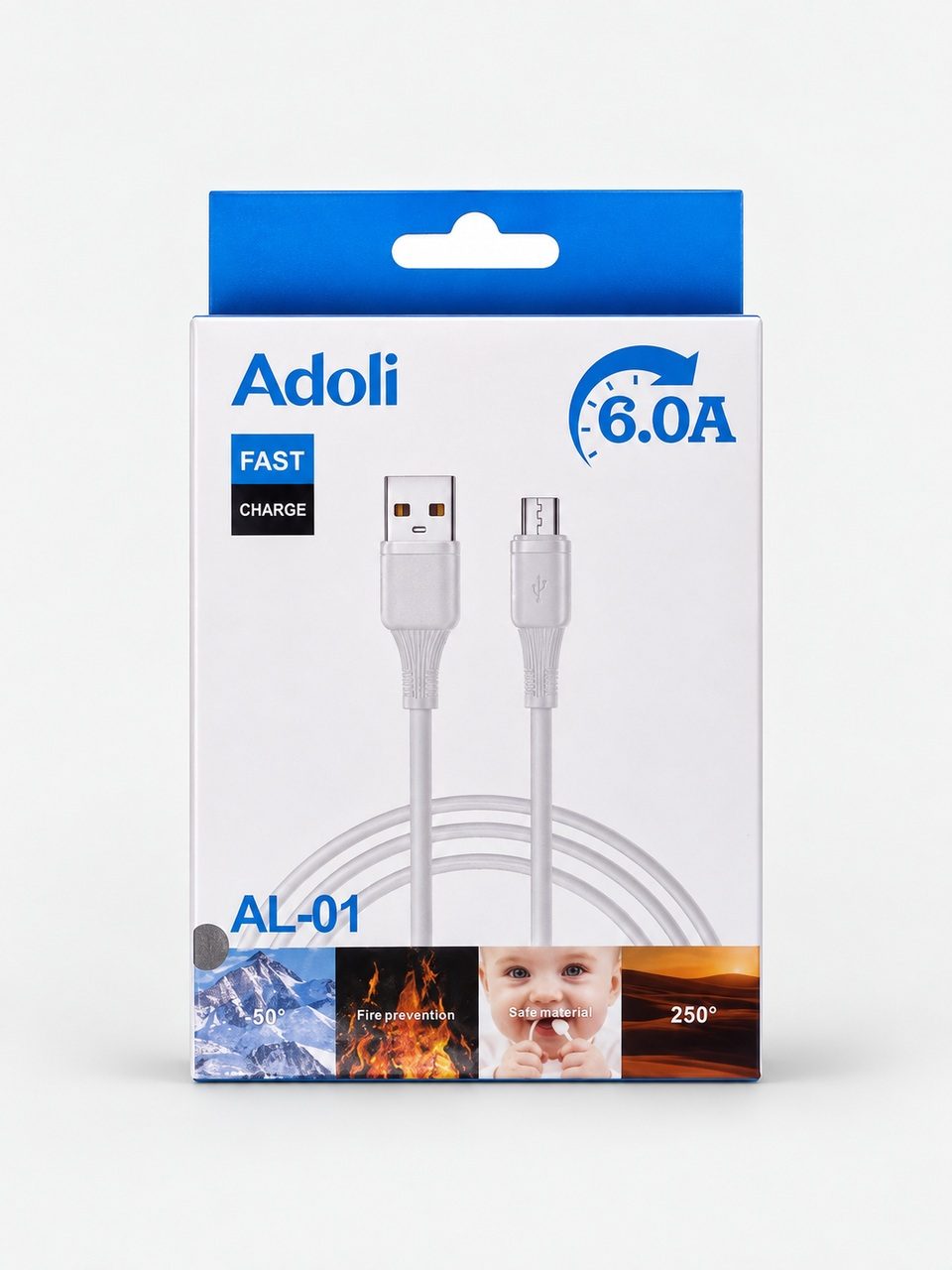 Adoli AL-01 Micro USB tez zaryadlash kabeli, 1 metr, 6A - Oq