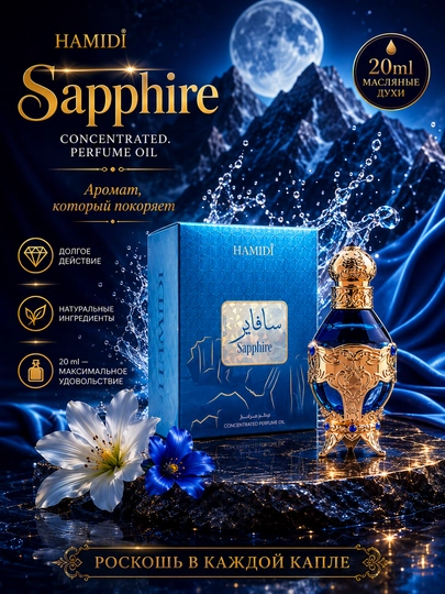 Hamidi Sapphire moyli atiri, 2 ml quyma - Moviy