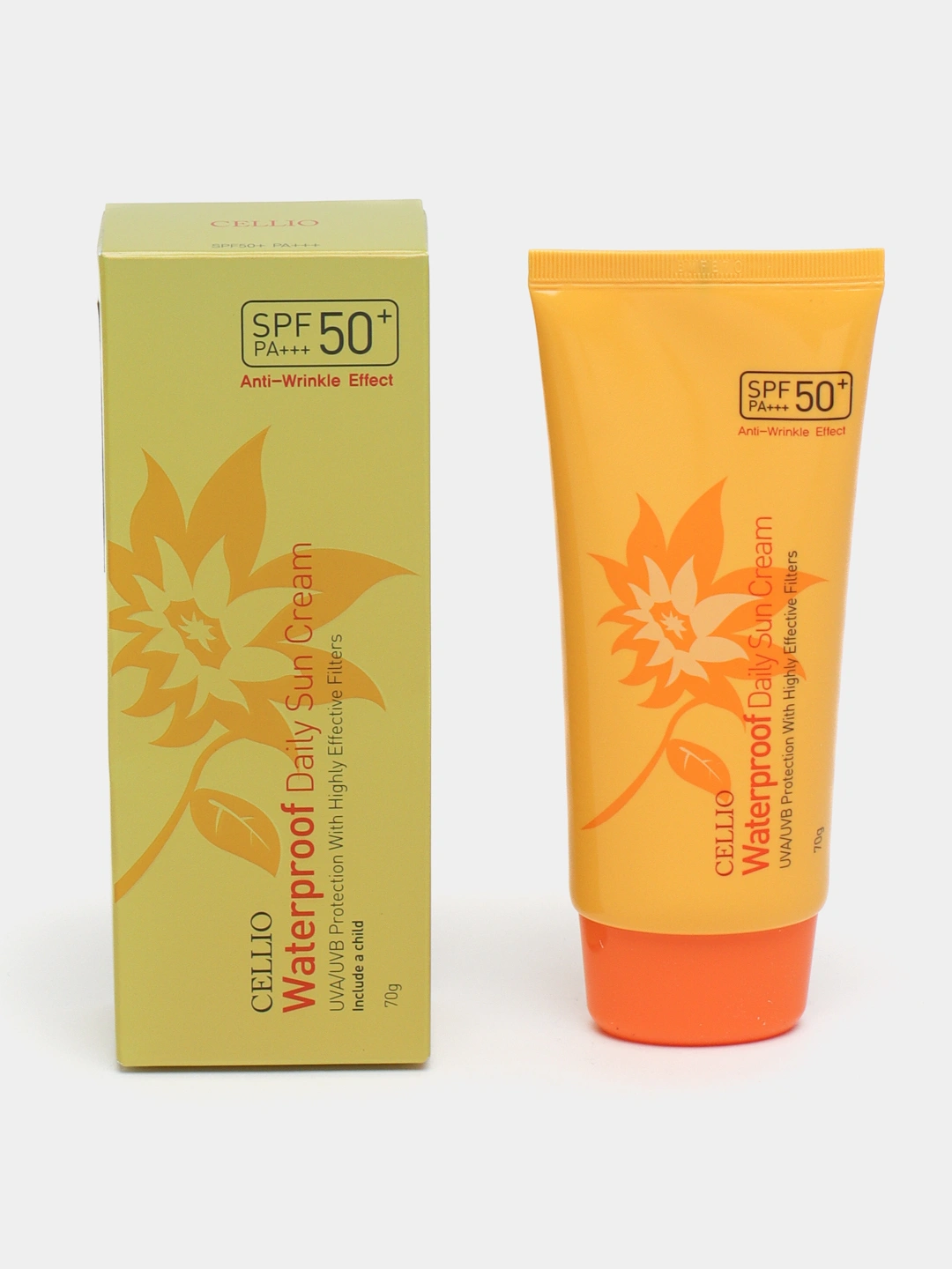 Original Cellio SPF 50+ PA+++ Quyoshdan himoya kremi, 70g - Sariq
