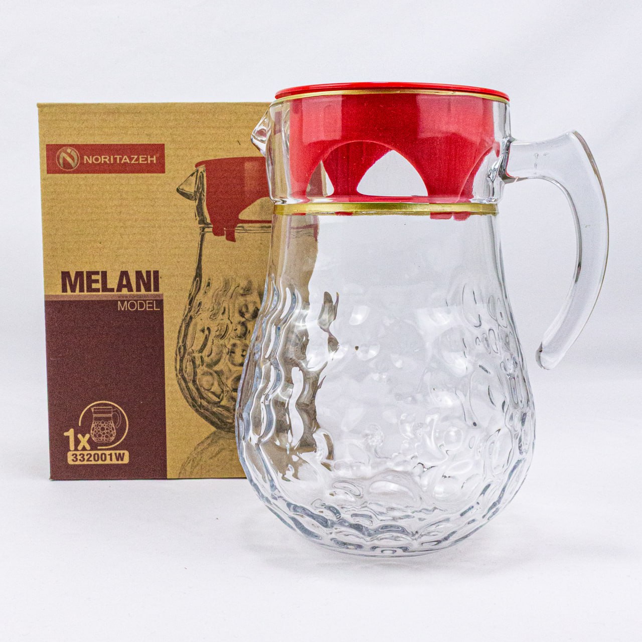 Qizil qopqoqli shisha ko'za (grafin), 1.5 l - Oq