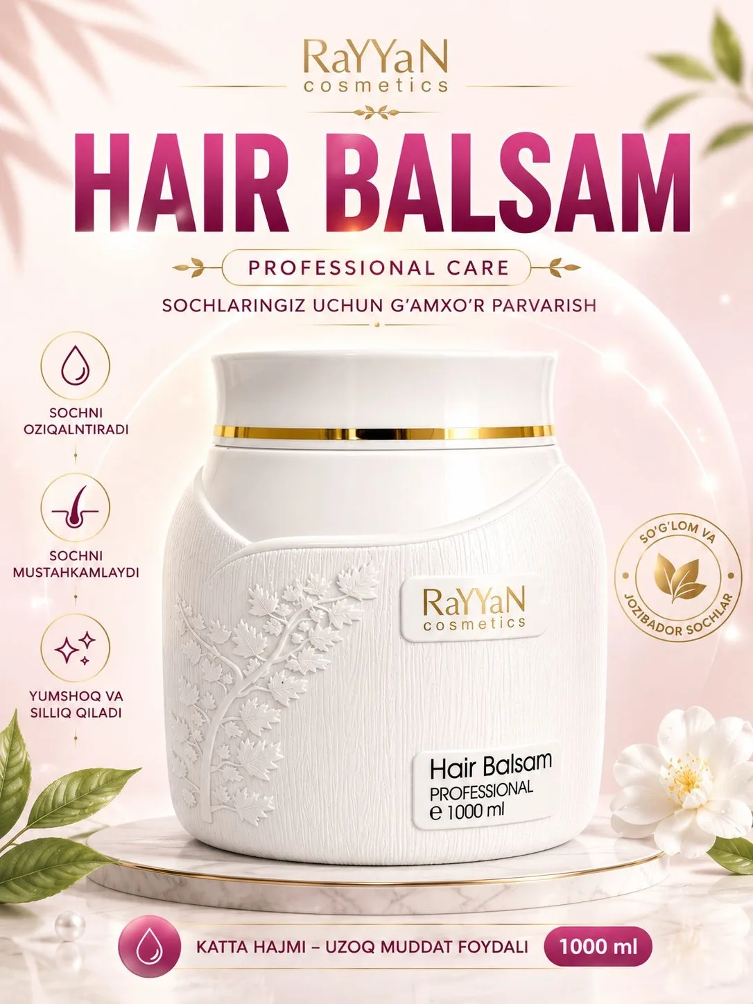 Rayyan Hair Balsam soch balzami, 1000 ml - Oq
